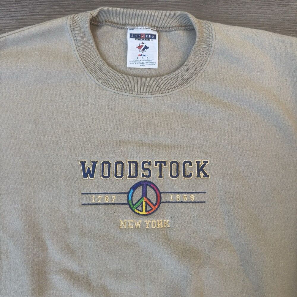 Vintage Y2K Woodstock NY Jerzees Embroidered Peace Sign Sweatshirt Large